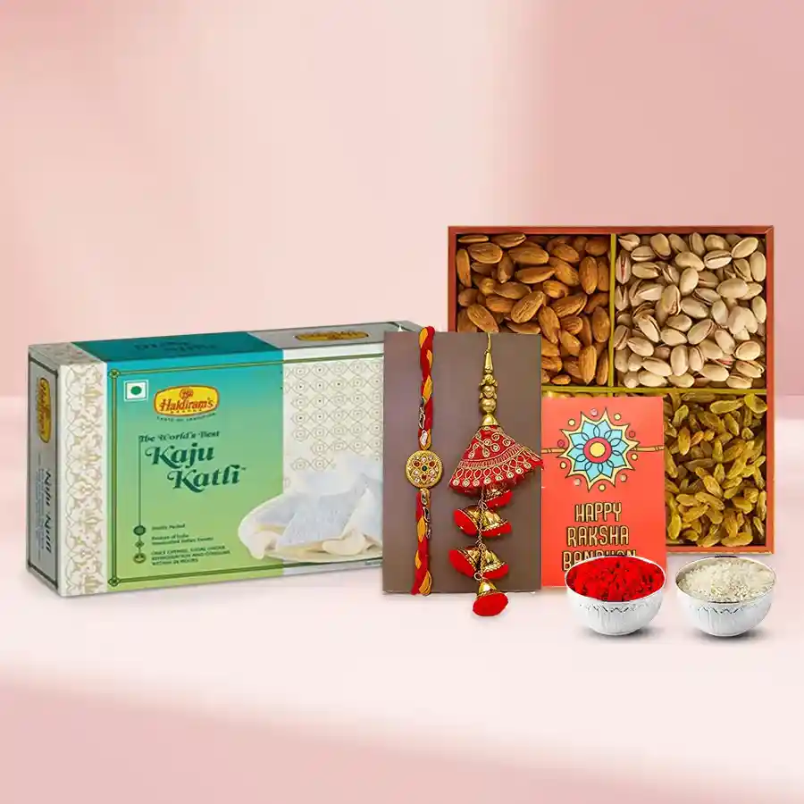 Bhaiya Bhabhi Rakhi with Kaju Katli n Dry Fruits
