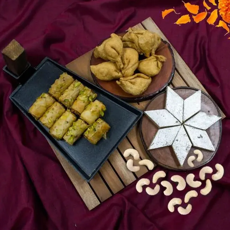 Blissful Combo of Haldiram Kaju Barfi n Roll Baklawa with Snacks