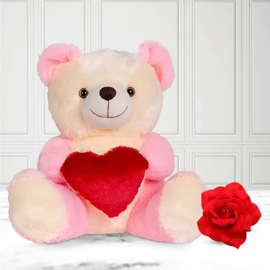 Love Teddy With Heart with a Velvet Red Rose