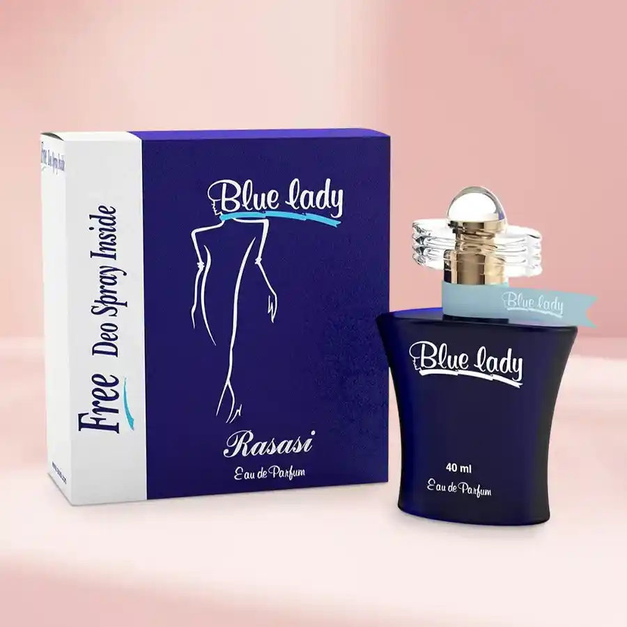 Special Rasasi Blue Lady Perfume EDP 40 ml bottle, perfect gift for loved ones.