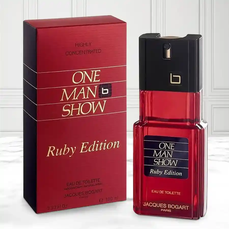 Bogart One Man Show Ruby Edition Perfume for Men in a 3.4 oz bottle, designed to enhance relationships and leave a lasting impression.