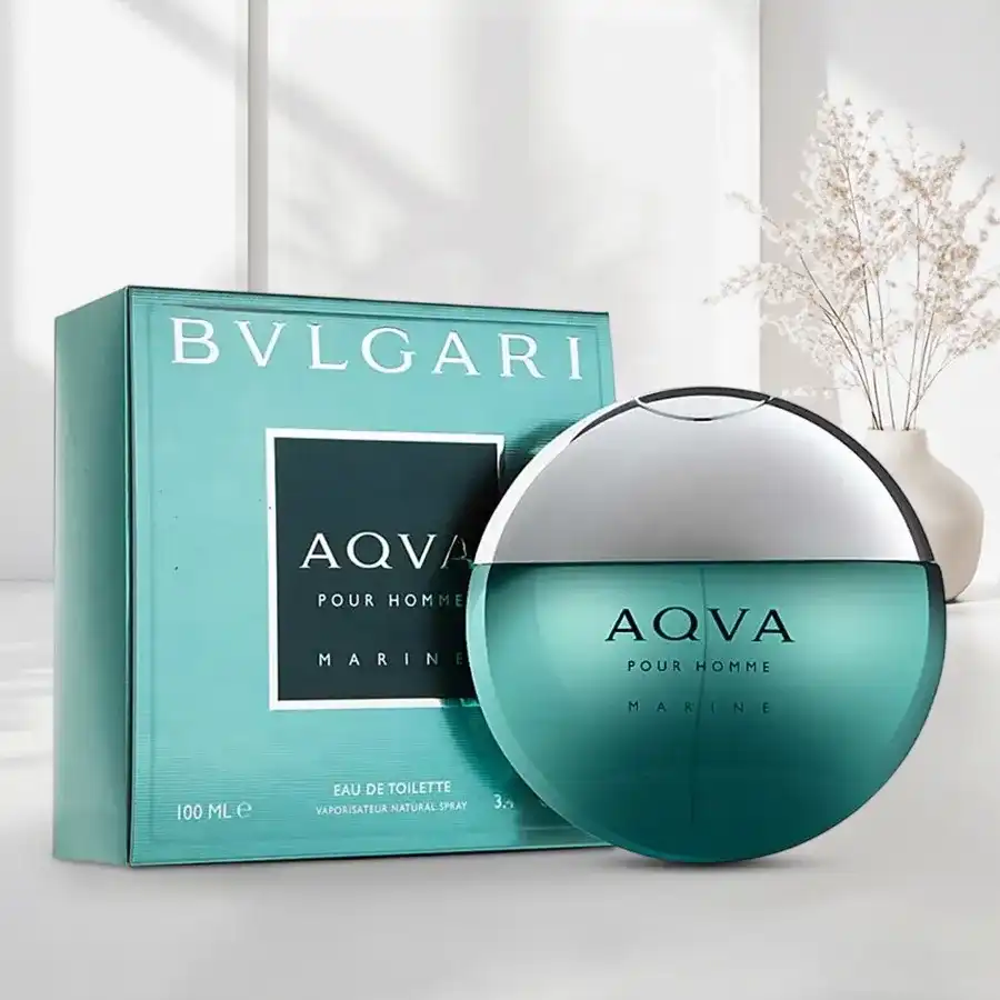 Bottle of Bvlgari Aqva Marine for Men, a refreshing fragrance for uplifting moments.
