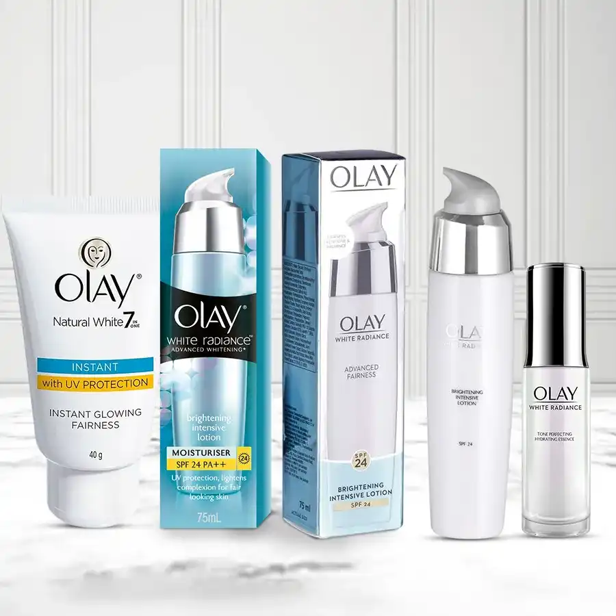 Olay Fairness Cream Gift Set featuring creams and lotions for radiant skin.