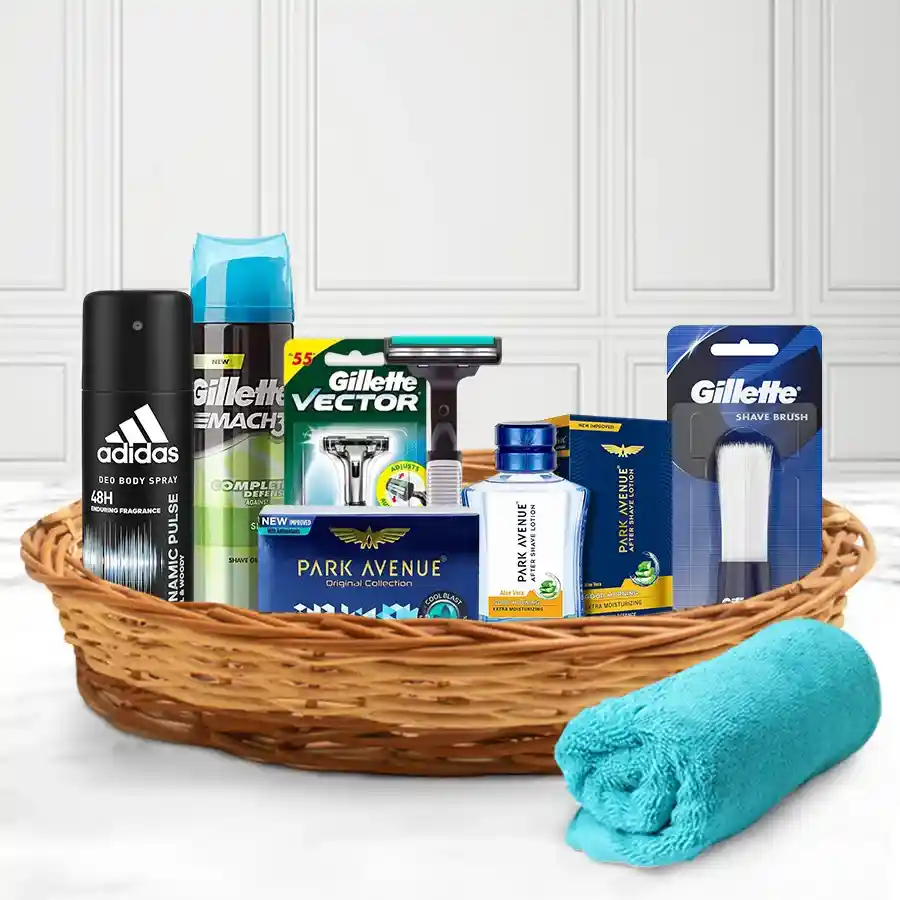 Ultimate Men's Shaving Hamper featuring grooming essentials for a refreshing shaving experience.
