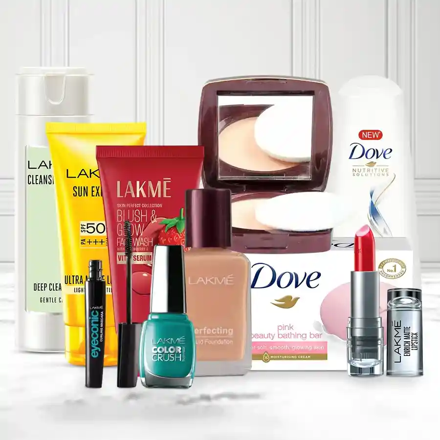 Ultimate Ladies' Beauty Essentials Combo featuring skincare, makeup, and haircare products for a glamorous self-care experience.