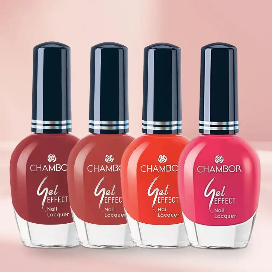 Vibrant Chambor Gel Nail Lacquer Set with four colorful shades.