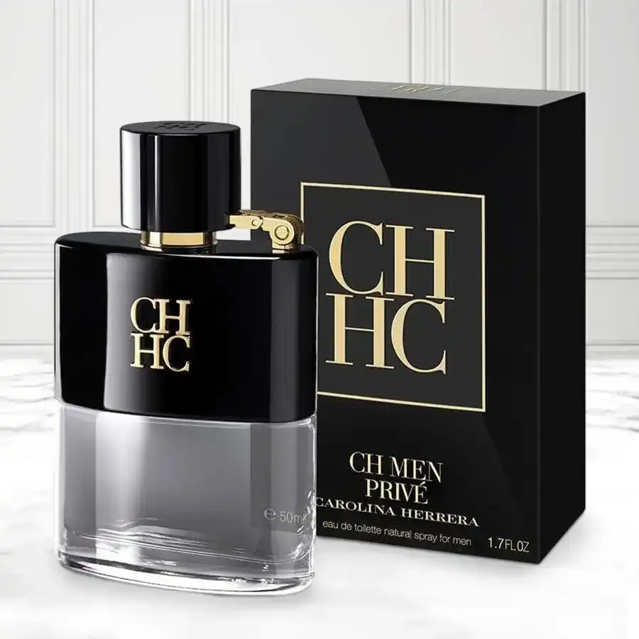Carolina Herrera CHT Prive Eau de Toilette for Men in a stylish bottle, featuring whiskey and leather notes, ideal for gifting.