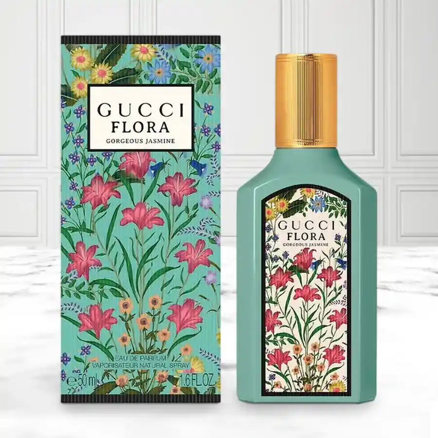 Gucci Flora Eau De Parfum for women, featuring floral notes of jasmine, mandarine, and magnolia in a 100 ml bottle.