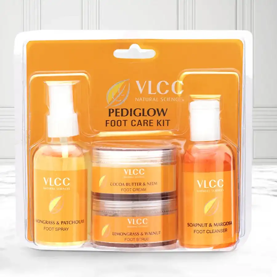 Refreshing Pedi Glow Foot Care Kit from VLCC for rejuvenating feet.