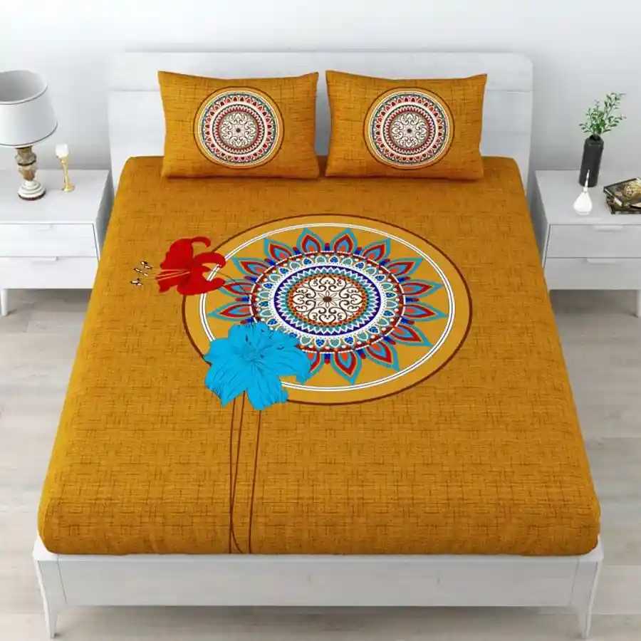Vibrant Jaipuri Print Single Bed Sheet and Pillow Cover Set in multicolor cotton, perfect for a cozy bedroom update.