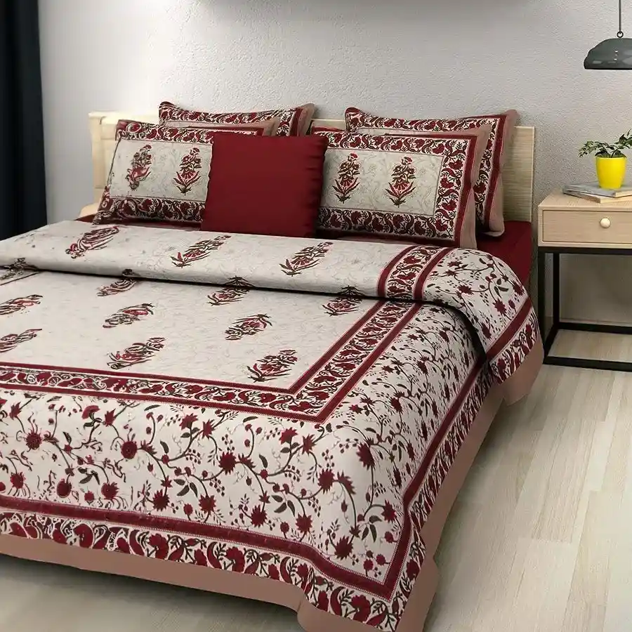 Elegant Jaipuri Print Double Bed Sheet Set with Pillow Covers