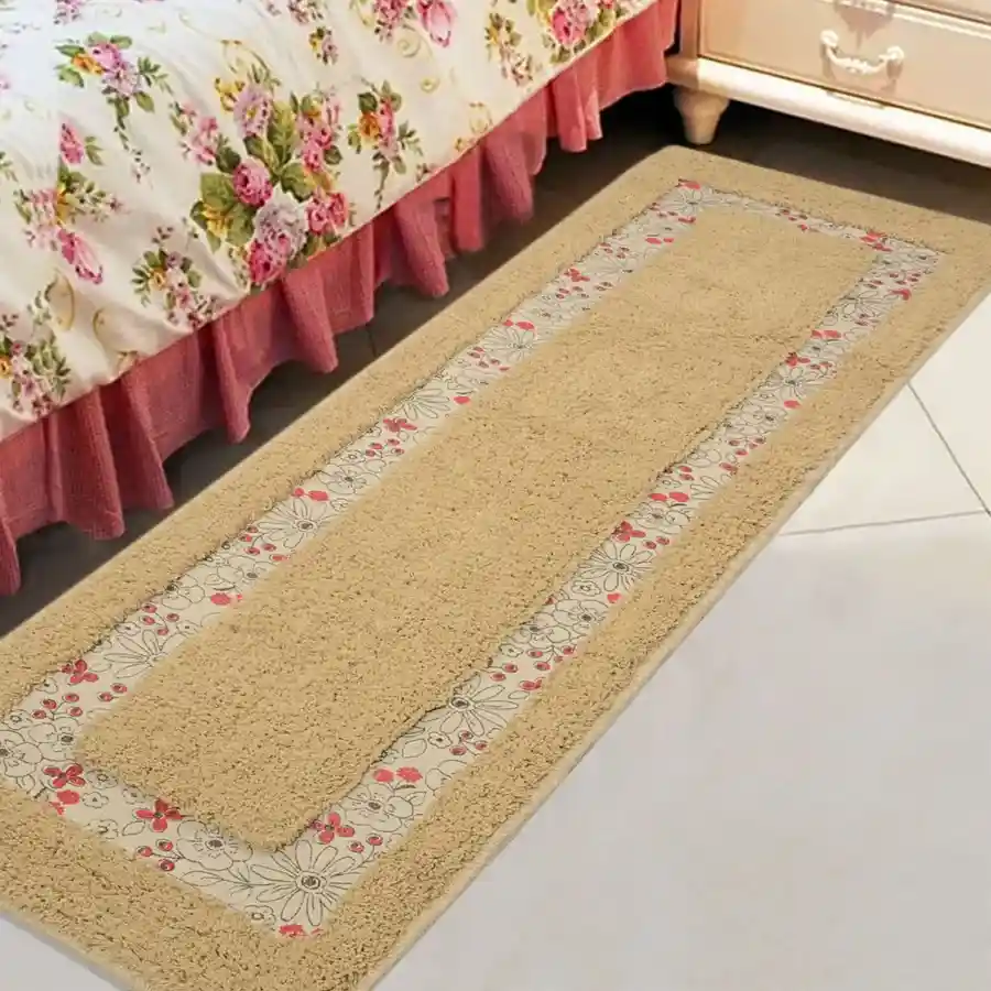 Vibrant Floral Table Runner in multicolor cotton, 40 x 140 cm, tufted weave design, perfect for adding charm to any dining table.