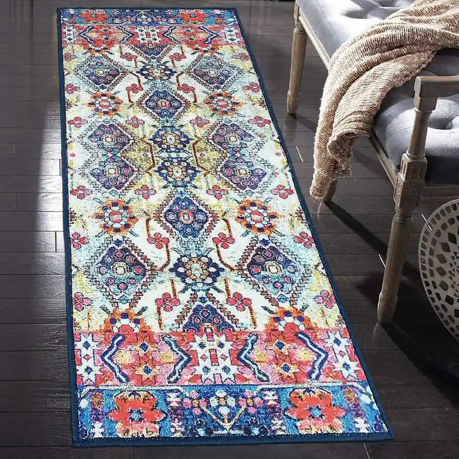 3D printed vintage Persian carpet rug runner in multicolour, 56 x 140 cm, featuring anti-skid backing.