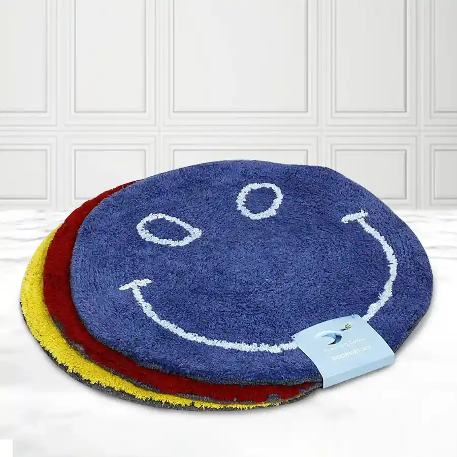Colorful Cotton Round Bath Mat, soft and vibrant, perfect for any bathroom decor.