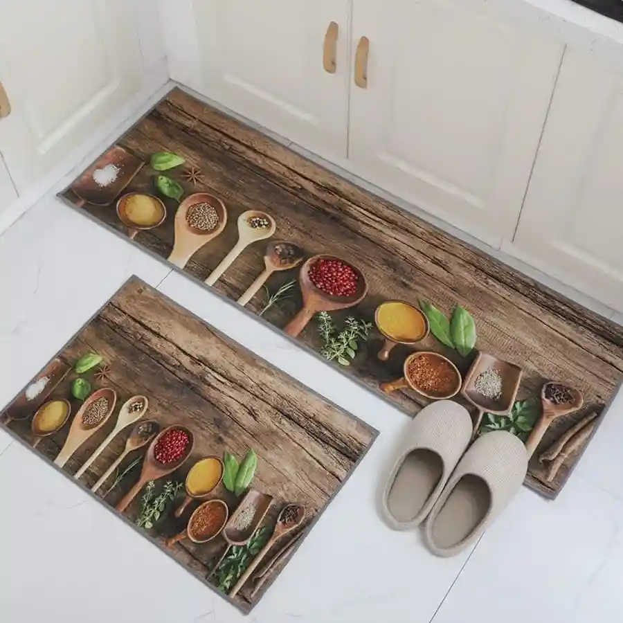 Cozy Cloud Rubber Kitchen Mat featuring a charming cloud print in brown, designed for comfort and safety in your kitchen.