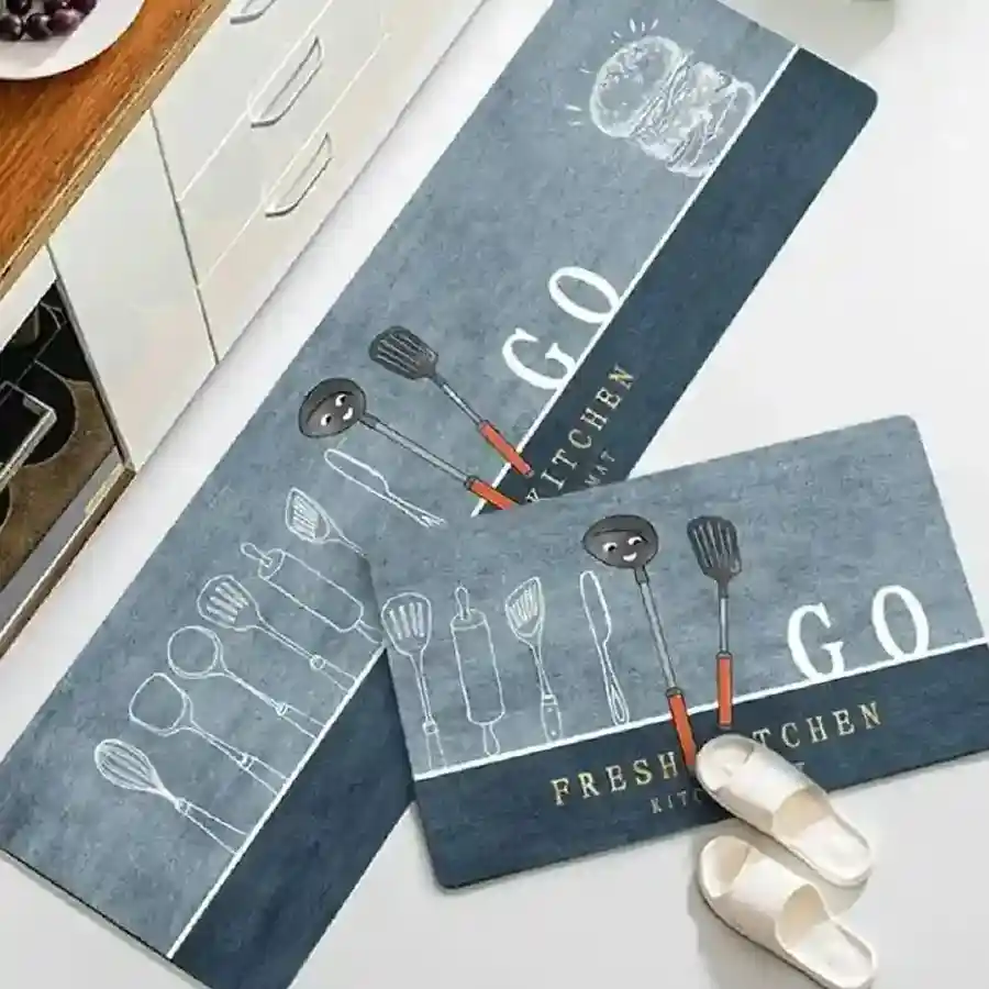 Grey rubber anti-skid washable printed designer runner mat.