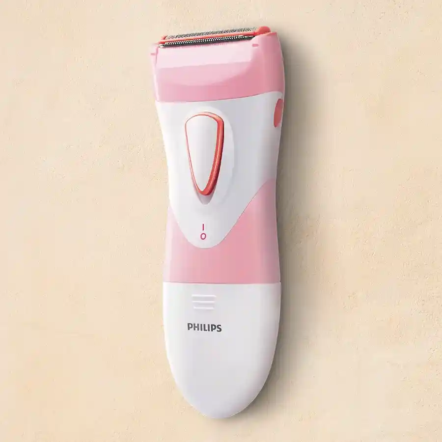Philips Ladies Delight Electric Shaver with ergonomic grip and nickel foil blade, designed for wet and dry skin protection.