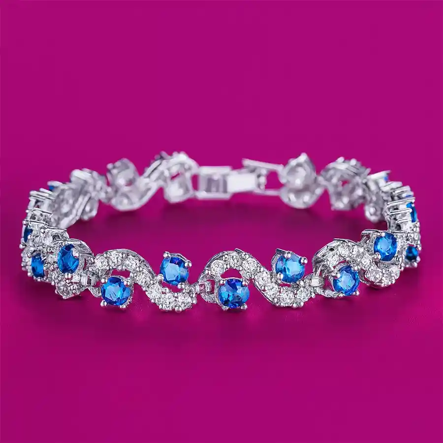 Impressive Silver Plated Royal Blue CZ Crystal Bangle, a beautiful gift for loved ones.