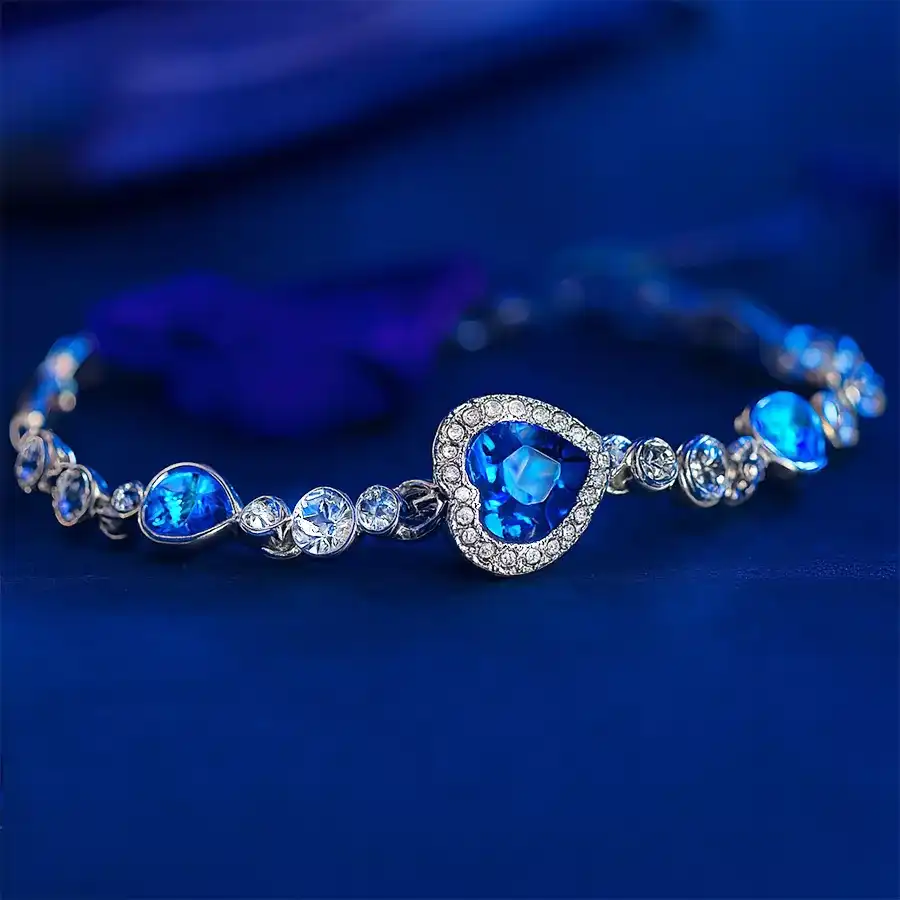 Multicolor Heart Shaped Crystal Bracelet with silver-toned setting, symbolizing love and connection.