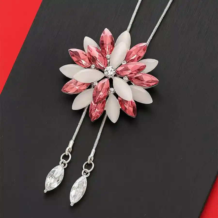 Elegant Crystal Flower Necklace featuring a long chain and sparkling crystals in a flower design. Perfect for gifts and special occasions.