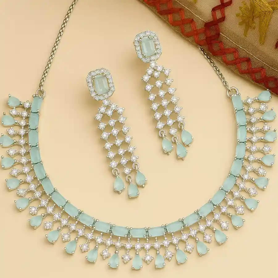 Elegant Floral AD Jewelry Set with choker and matching earrings featuring intricate designs and American Diamonds.