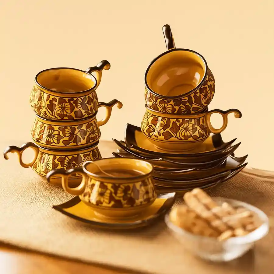 Handcrafted 6pc Cup and Saucer Set from ExclusiveLane, featuring ceramic design, perfect for elegant tea time or special gifting.