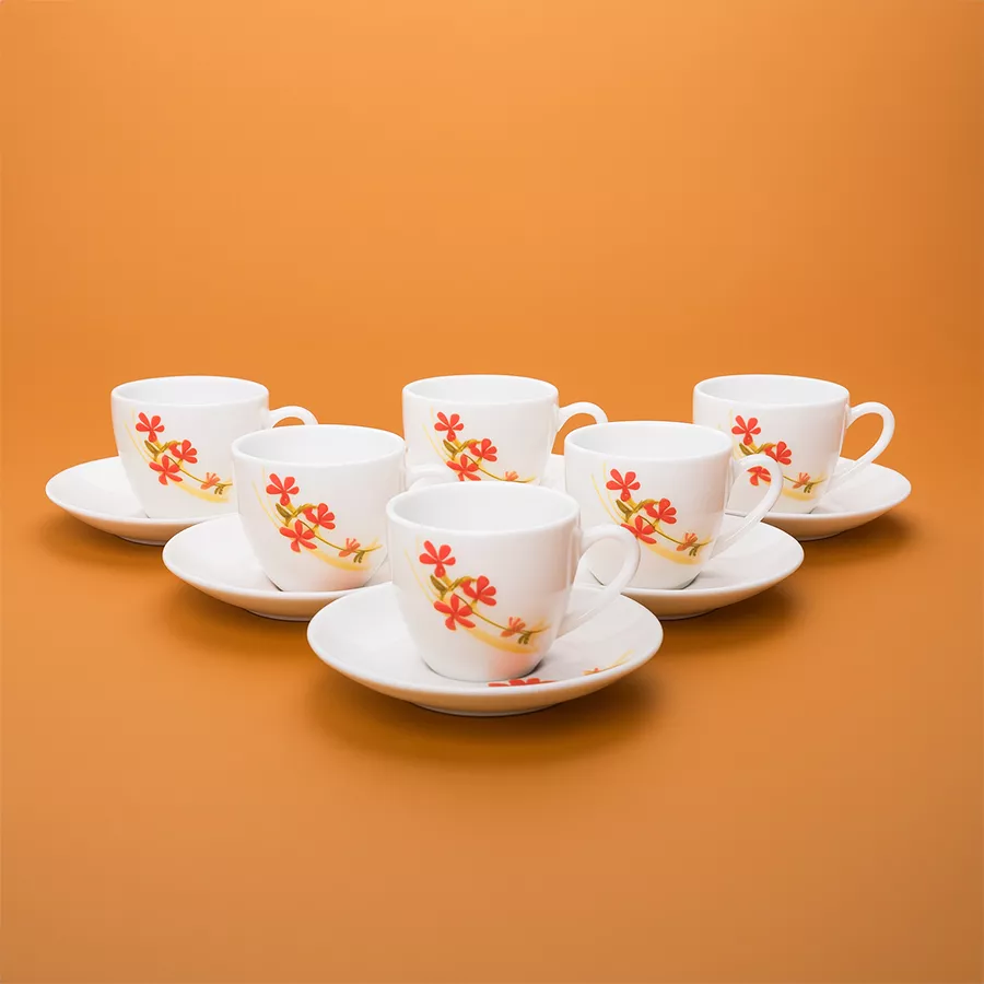 Trendy 6pc Cup and 6pc Saucer Set from LaOpala in bright opal ware.