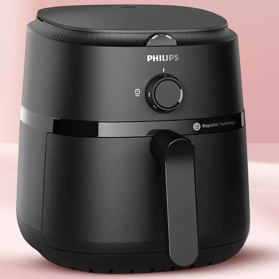 Philips Air Fryer in grey, 2-litre capacity, ideal for healthy cooking with 90% less oil and features a 30-minute timer and temperature control.