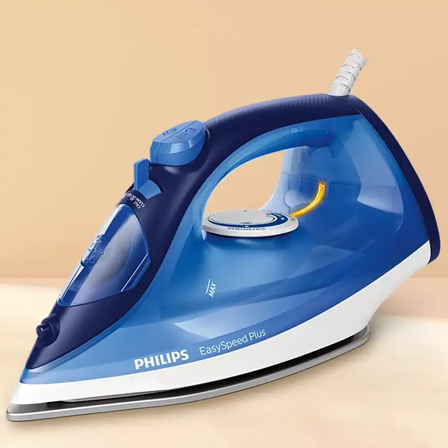 Mind Blowing Philips EasySpeed Plus Steam Iron in blue with vertical steam feature and ceramic sole plate.