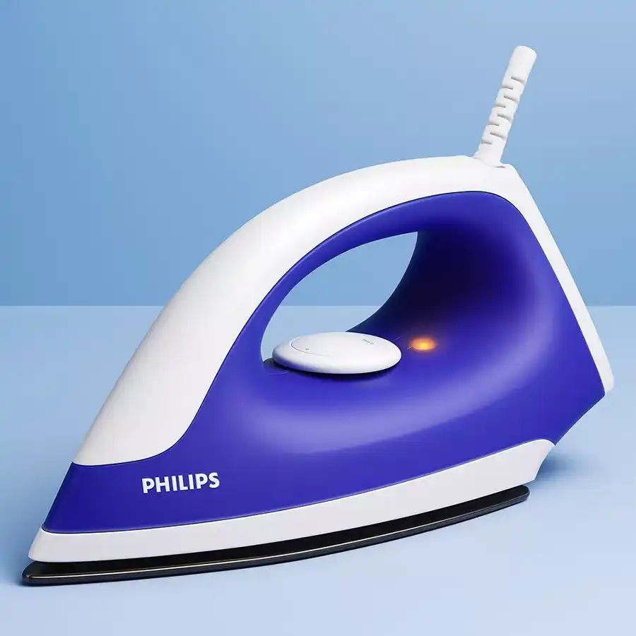 Philips Blue Dry Iron with coated sole plate, 750W power. Perfect for efficient ironing.
