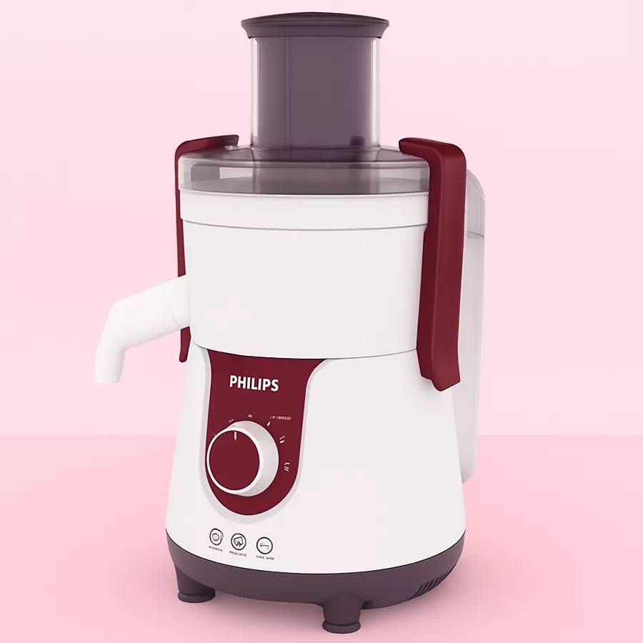 Philips Viva Juicer Mixer Grinder in Pistil Red, perfect for blending and juicing with 700W power and stainless steel design.