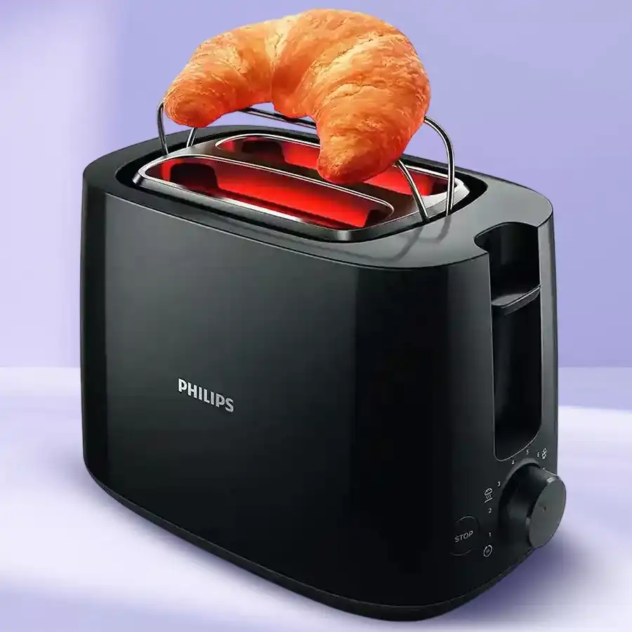 Philips 2-in-1 Toaster and Grill in black, perfect for versatile cooking and stylish kitchen decor.