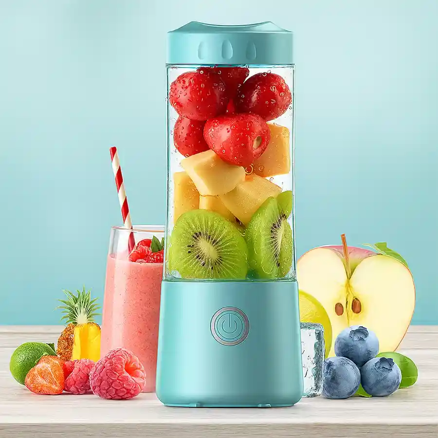 Black Olive Portable Juicer Mixer Grinder in multi-color design, featuring a rechargeable bottle and stainless steel blades for easy blending.