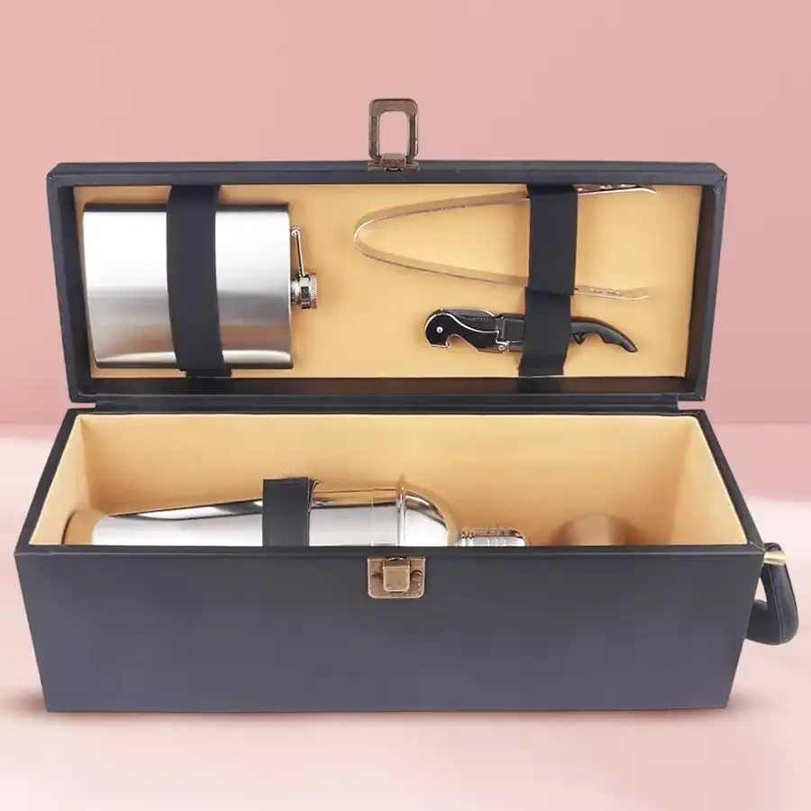 Stylish Leatherette Travel Bar Set in metallic finish, perfect for gifting and travel.