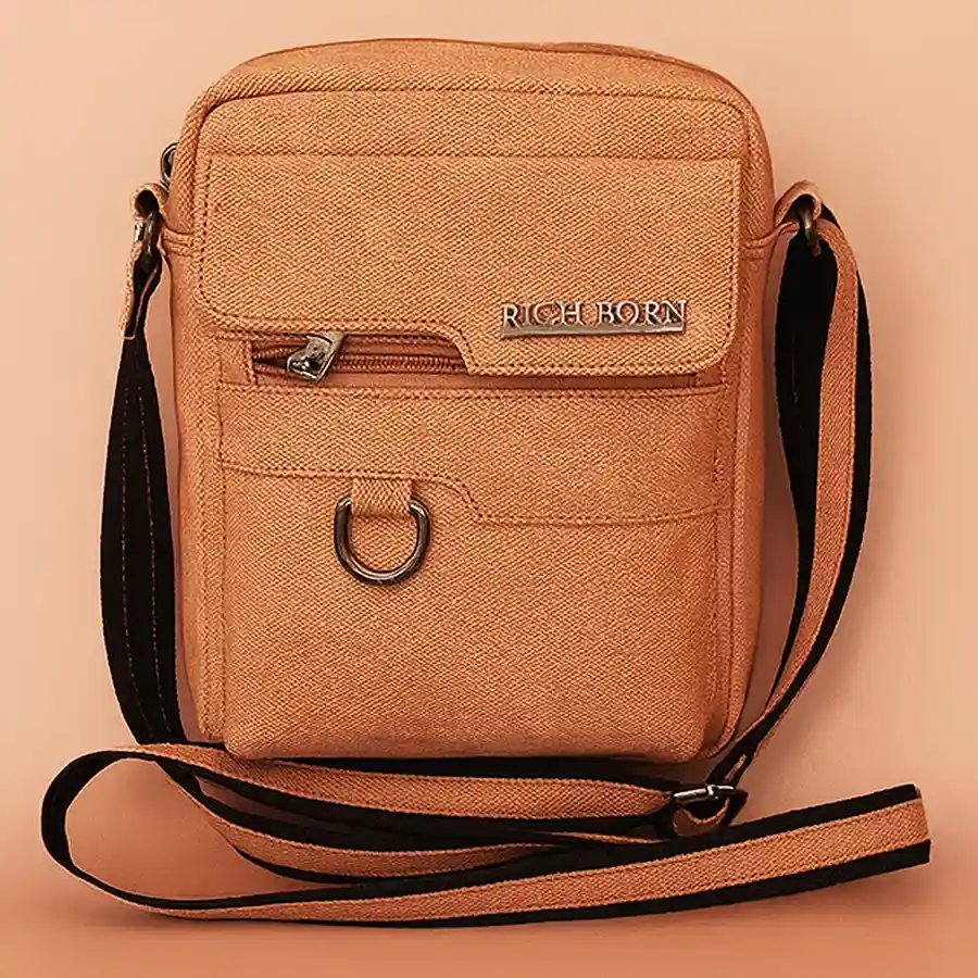 Stylish Front Pocket Sling Bag for Men in Peach Foam Leather