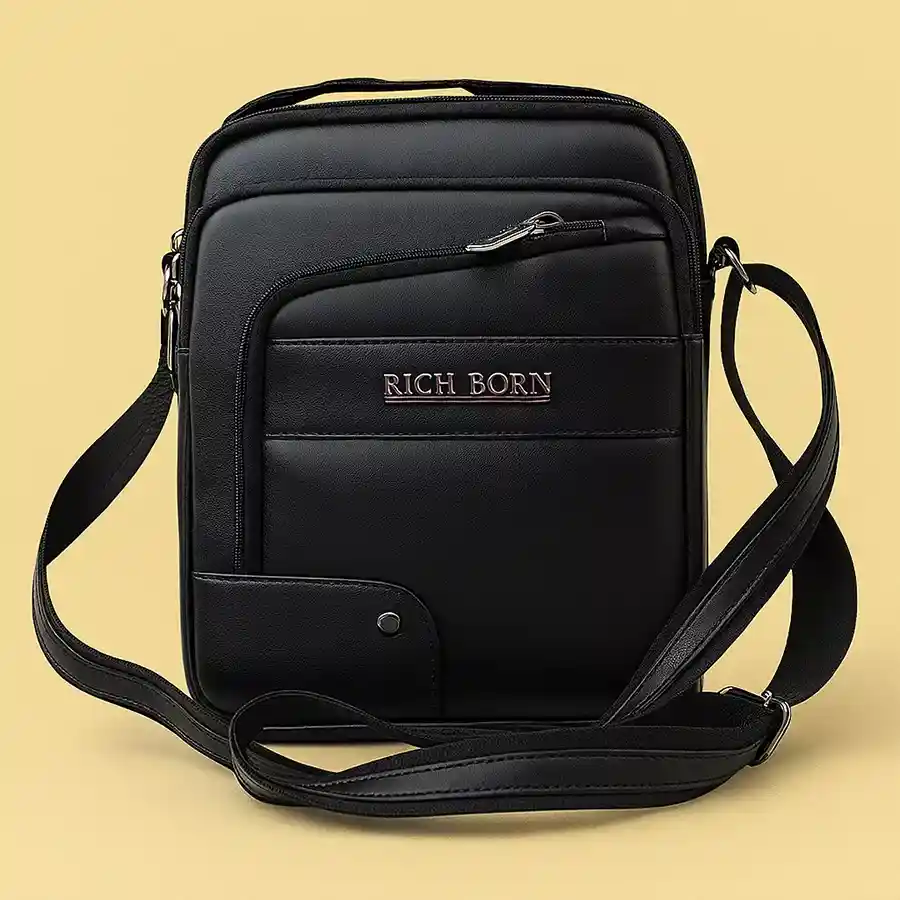 Classy N Comfortable Men's Sling Bag in Black, stylish and practical with multiple pockets.