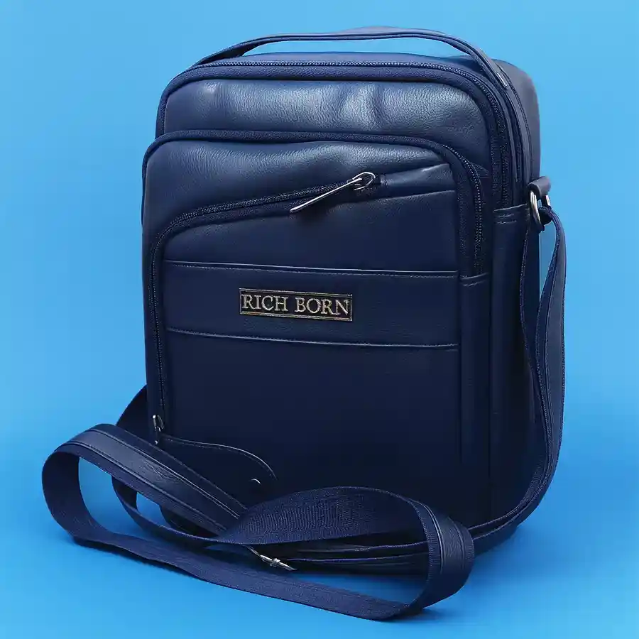 Stylish Blue Sling Bag for Men with utility pockets by Richborn, made from PU leather.
