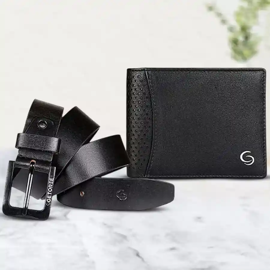 GETOREE Stylish Leather Wallet and Belt Combo Set for Him