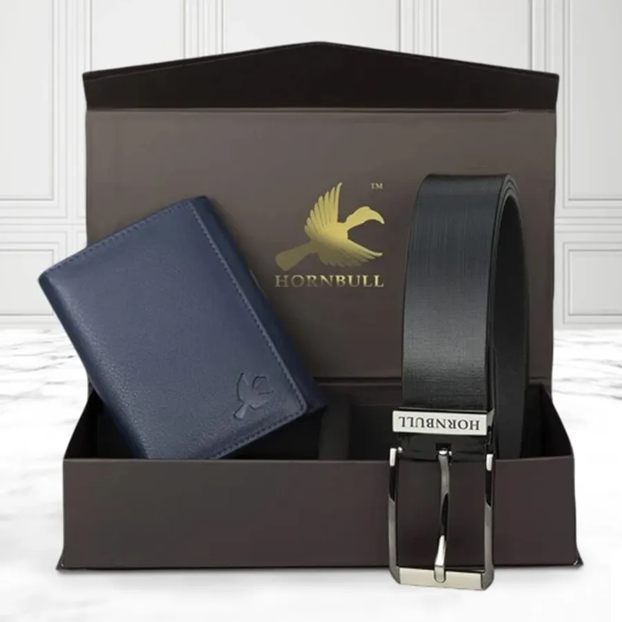 Hornbull's Elegant Leather Wallet and Belt Set, showcasing luxury and style in black leather, perfect for gifting to the modern gentleman.