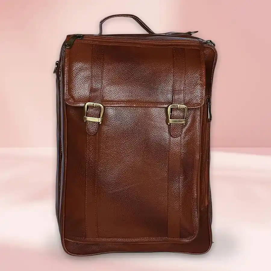 Premium Leather Laptop Bag for Men in Brushwood, designed for laptops up to 16 inches, perfect for professional use.