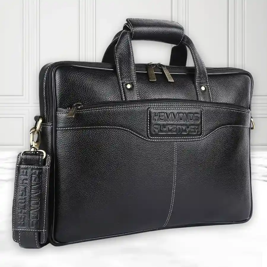Sleek Black Leather Laptop Bag for Men, perfect for office and casual use.