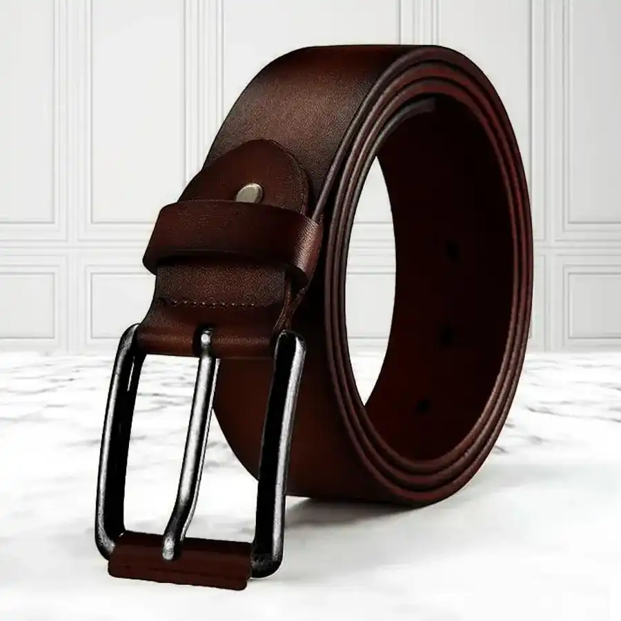 Timeless Brown Leather Belt for Men, crafted from high-quality leather, suitable for various waist sizes and perfect for any outfit.