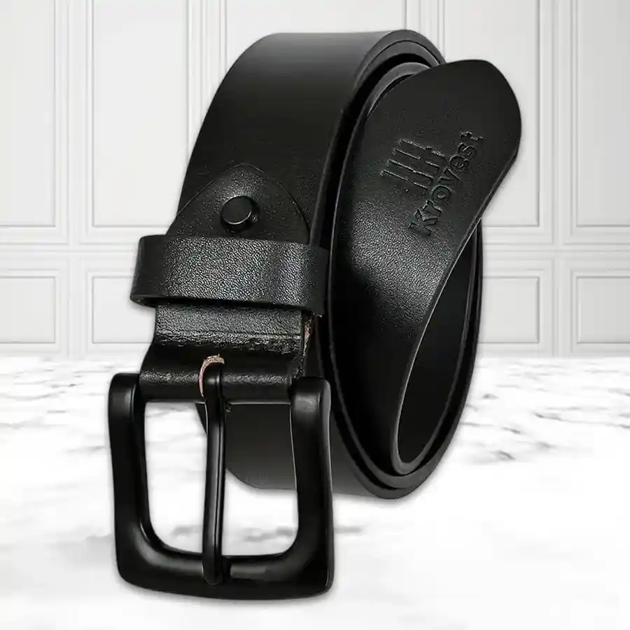 Stylish Black Leather Belt for Men, crafted from high-quality leather, suitable for waist sizes 28 to 46 inches, ideal for casual and formal occasions.