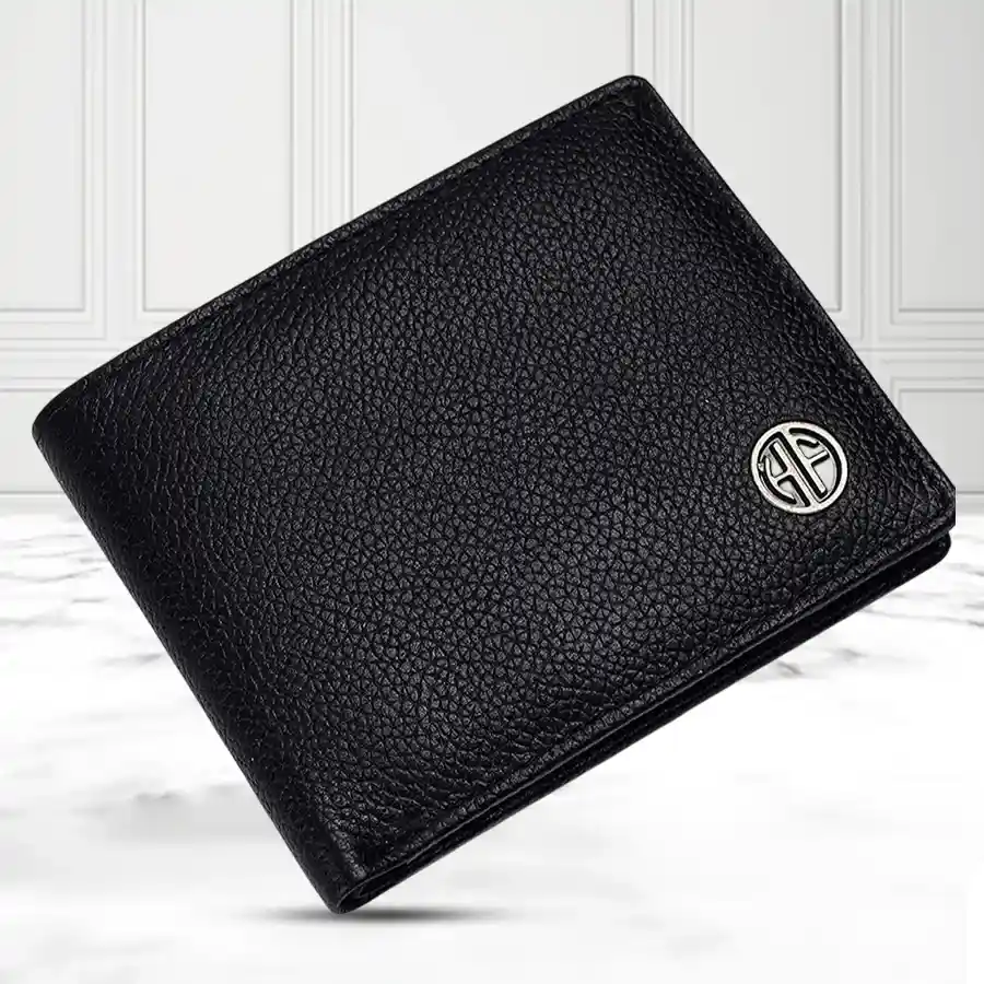 Stylish RFID Leather Wallet in black, featuring a slim design and RFID protection for secure card storage.