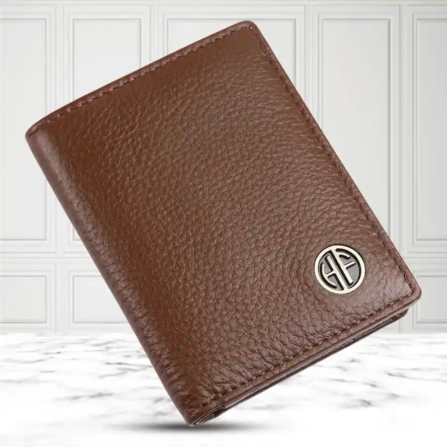 Fancy Leather RFID Protected Bi-Fold Wallet in Brushwood, showcasing sleek design and RFID protection for secure card storage.