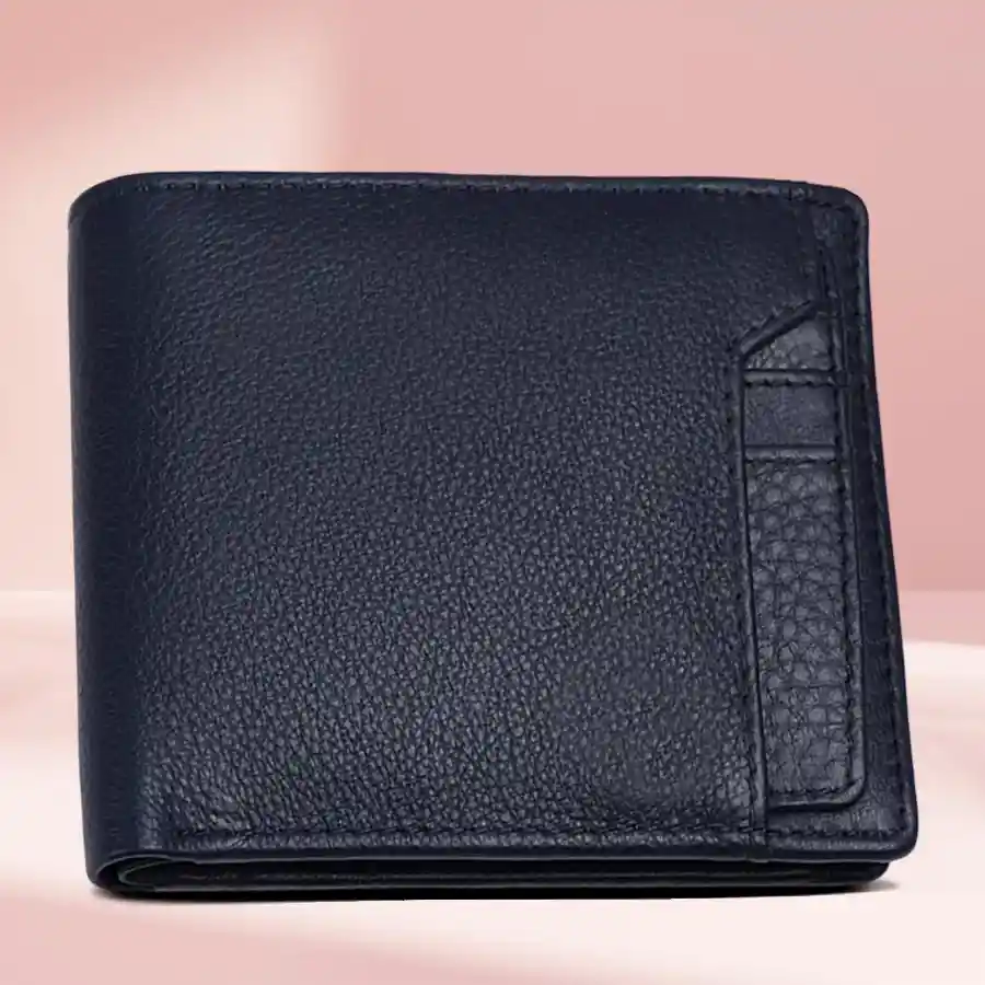 Elegant RFID protected leather wallet for men in blue antique with six card slots and advanced security features.