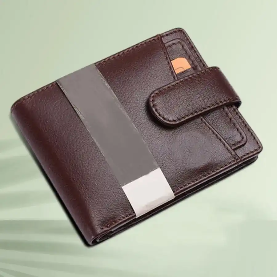 Stylish RFID Protected Leather Wallet for Men in Redwood Brown with card slots and currency pockets.