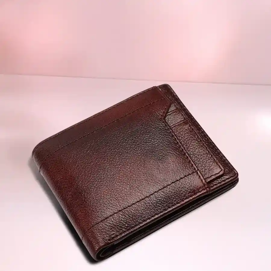 Stylish RFID protected leather wallet for men in brown with card holders.