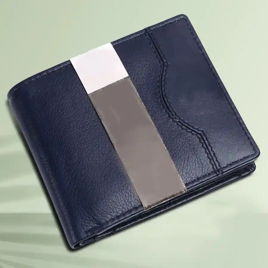 Exclusive Blue Leather RFID Wallet for Men with 5 card slots.