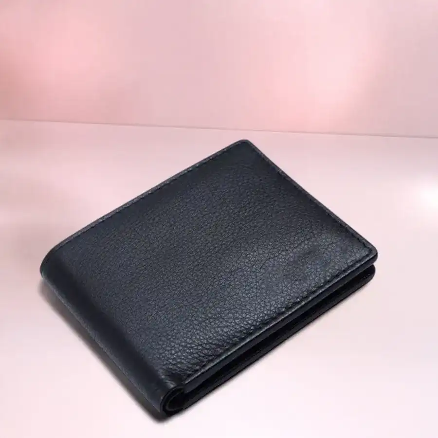 Sleek RFID Leather Bi-Fold Wallet in black with card slots and RFID protection.
